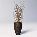 Modern Textured Dark Vase With Tall Dried Branches On Light Background 3d model