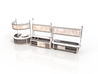 Elegant Display Furniture With Curved And Linear Shelves And Storage Drawers 3d model