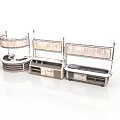 Elegant Display Furniture With Curved And Linear Shelves And Storage Drawers