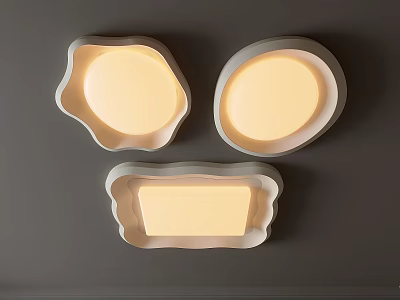 Unique Shaped Ceiling Lights With Warm Glow On Dark Wall 3d model