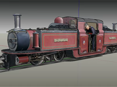 Vintage Steam Train with Red and Black Exterior Classic Design and Steam Chimney 3d model