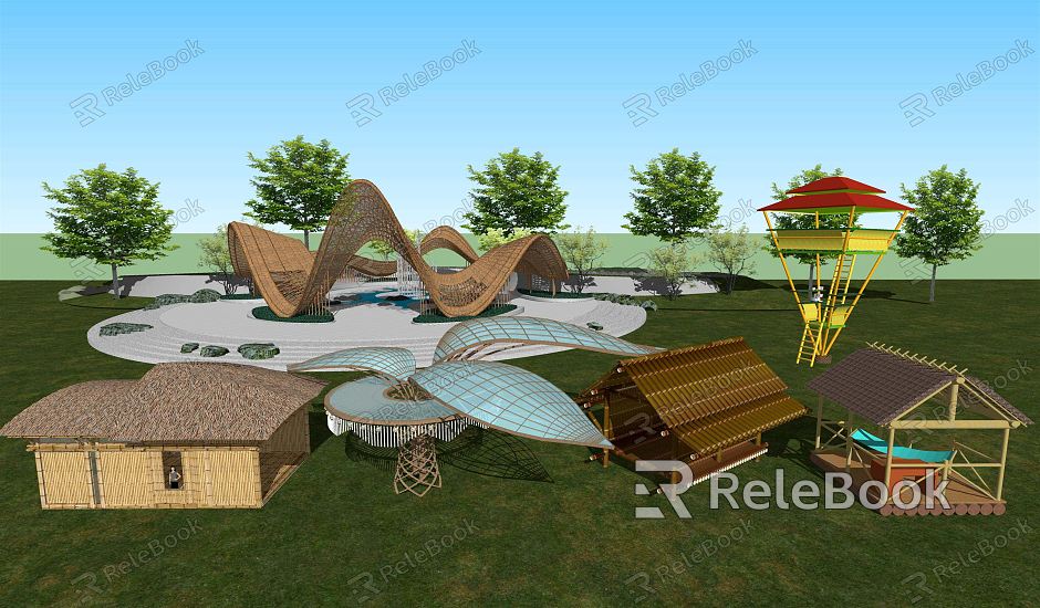 New Chinese Style Pavilion Special Shaped Bamboo Pavilion Pavilion Bamboo Art Gallery Frame Bamboo Shed model