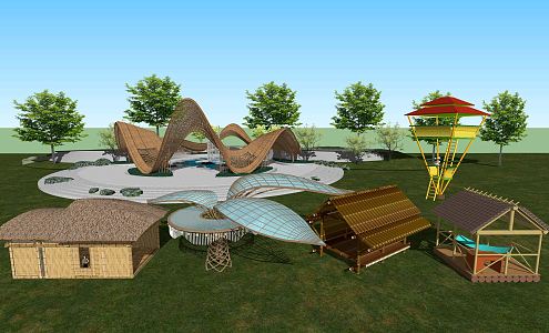 New Chinese Style Pavilion Special Shaped Bamboo Pavilion Bamboo Art Gallery Frame Bamboo Shed 3d model