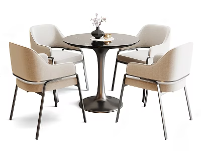 Modern Round Dining Table Set With Four Upholstered Chairs And Metal Legs 3d model