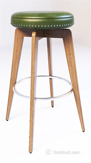 Modern Bar Stool With Wooden Legs And Metal Footrest Ring Design 3d model 