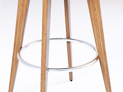 Modern Bar Stool With Wooden Legs And Metal Footrest Ring Design 3d model