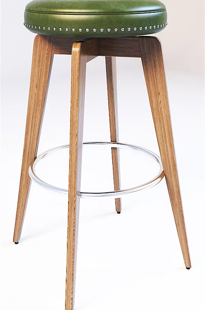 Modern Bar Stool With Wooden Legs And Metal Footrest Ring Design 3d model