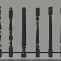 Black Decorative Balusters With Various Designs For Staircase Railings 3d model