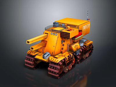 Yellow Tank With Dual Cannons Heavy Duty Tracks Mechanical Industrial Design 3d model