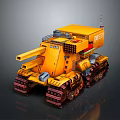 Yellow Tank With Dual Cannons Heavy Duty Tracks Mechanical Industrial Design