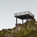 Modern Hillside House Exterior With Open Terrace And Lush Greenery
