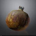 Ripe Pomegranate With Vibrant Red Yellow Textured Skin And Distinctive Crown Top On Dark Background