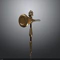 Intricate Ornamental Sculpture Carving With Golden Horn Top And Metal Tip