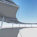 White Canopy Supported by Multiple Pillars With Person Standing Under Blue Sky Open Ground 3d model