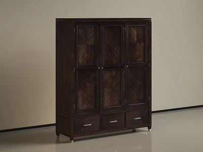 Dark Wood Wardrobe Interior With Multiple Doors And Drawers Modern Design 3d model