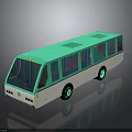 Turquoise Modern Bus With Large Windows And Green Wheels On Reflective Surface 3d model