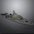 Modern Military Watercraft With Gray Hull Golden Windows And Radar Antenna Structure