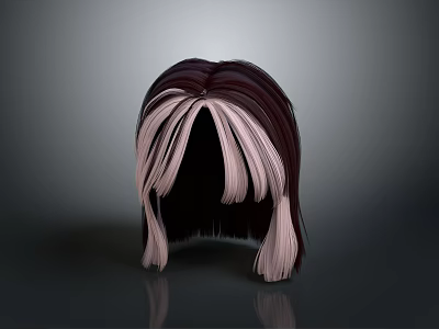 Character Hairstyle 3D Model Featuring Dark Brown And Light Pink Bangs Design 3d model