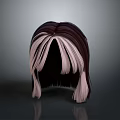 Character Hairstyle 3D Model Featuring Dark Brown And Light Pink Bangs Design