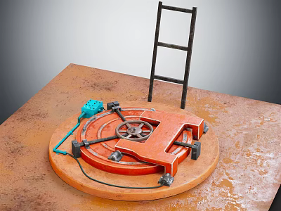 Industrial Scene Components With Circular Device Ladder Gear Blue Part And Red Wire 3d model