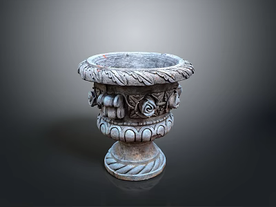 Decorative Stone Planter With Carved Floral Patterns And Intricate Base Details 3d model