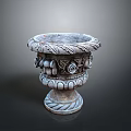 Decorative Stone Planter With Carved Floral Patterns And Intricate Base Details