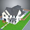 Two Story White House With Gray Roof Lawn And Wooden Fence Patio Garden