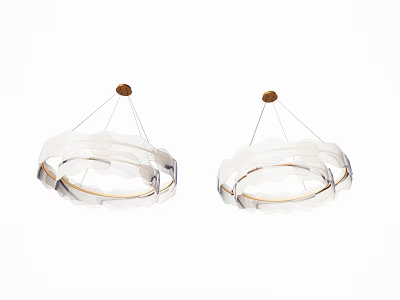 Two Modern Chandeliers with Circular Transparent Shades and Wooden Ceiling Mounts for Contemporary Interior Decor 3d model
