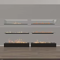 Modern Wall Mounted Fireplaces With Flames Black Frames And White Walls 3d model