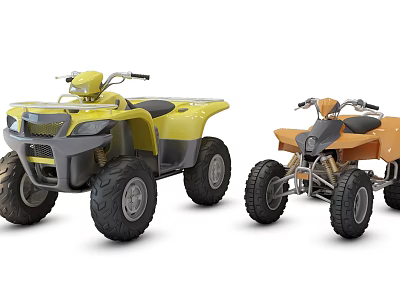 Two Yellow and Orange Off Road ATV Motorcycles with Rugged Design and Large Tires 3d model