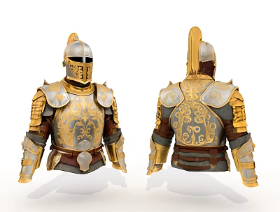 Knight Armor With Gold And Silver Intricate Patterns Front And Back Views 3d model
