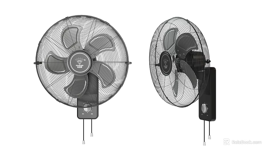 Black Wall Mounted Air Conditioning Fans With Metal Mesh And Adjustable Controls 3d model 