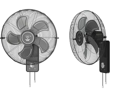 Black Wall Mounted Air Conditioning Fans With Metal Mesh And Adjustable Controls 3d model