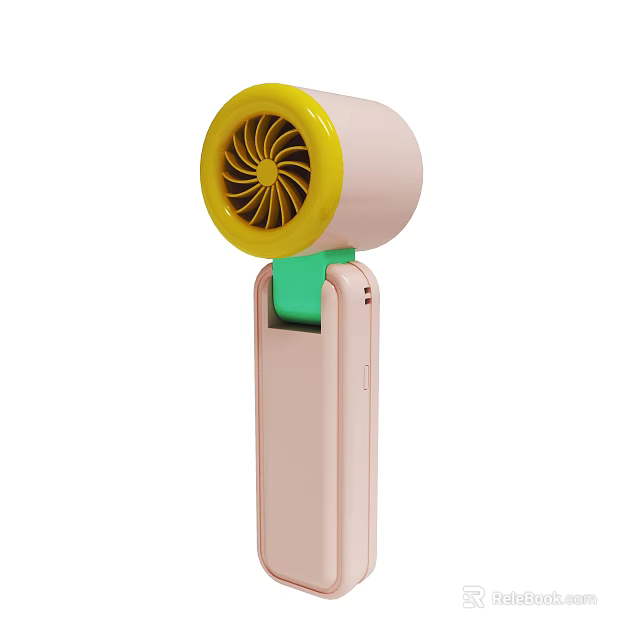 Portable Pink Handheld Fan With Yellow Head And Green Accent For Summer Use 3d model 