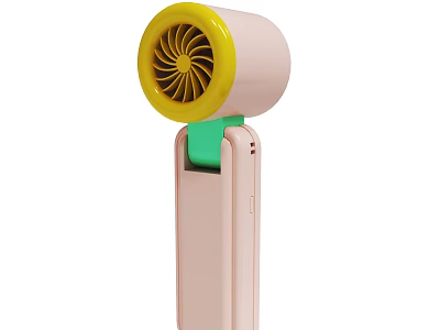 Portable Pink Handheld Fan With Yellow Head And Green Accent For Summer Use 3d model