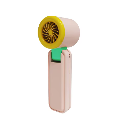 Portable Pink Handheld Fan With Yellow Head And Green Accent For Summer Use 3d model