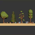 Different Plants Including Green Trees Pine Dry Trunks Small Flowers and Stones in Model Scene 3d model