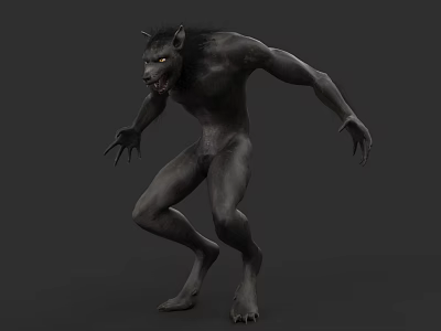 Menacing Muscular Wolf Like Game Movie Character With Grey Skin Sharp Fangs And Long Claws 3d model