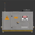 Gray High Voltage Equipment With Wheels Warning Labels And Top Circular Component 3d model