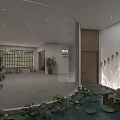 Minimalist Modern Interior With Round Dining Table Calligraphy Decor Recessed Lighting And Chairs