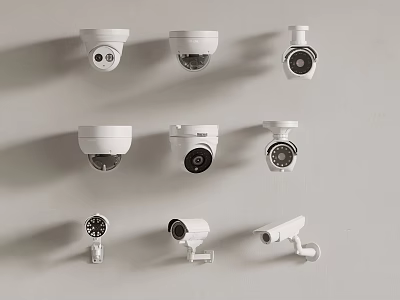 Different Types Of Surveillance Cameras On Wall 3d model