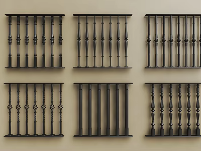 Black Decorative Railing Components With Various Design Patterns For Home And Architectural Use 3d model