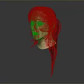 3D Model of Game Film Female Character with Long Black Hair Ponytail Side Profile
