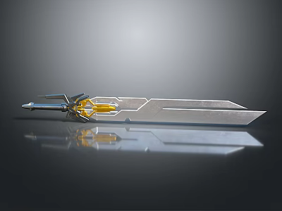 Sci-Fi Sword Metallic Design With Yellow Accents Sharp Blade And Reflective Surface 3d model
