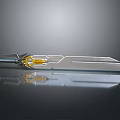 Sci-Fi Sword Metallic Design With Yellow Accents Sharp Blade And Reflective Surface