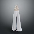 Stylish Luxury White Wide Leg Jumpsuit With Gold Detailed Halter Top