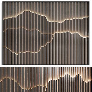 New Chinese-style background wall partition landscape wood grid 3d model