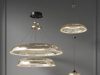Elegant Modern Chandeliers With Round Layered Glass Shades And Metal Hanging Frames 3d model