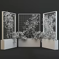 Stylish Garden Decor With Wire Mesh Panels And Green Plants In Gray Planters