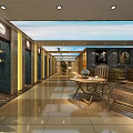 SPA Sauna Interior Corridor With Wooden Furniture Plants Decorative Paintings And Stone Walls